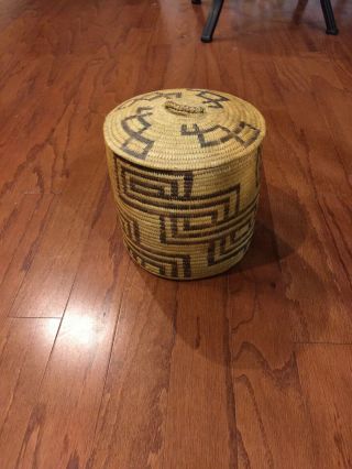 Antique Vintage Native American Indian Pima Papago Basket With Lid 3