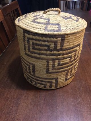 Antique Vintage Native American Indian Pima Papago Basket With Lid 5