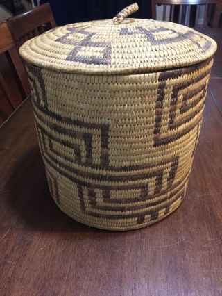 Antique Vintage Native American Indian Pima Papago Basket With Lid 6