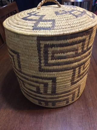 Antique Vintage Native American Indian Pima Papago Basket With Lid 7