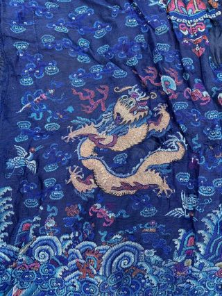 Old Chinese Qing Dynasty Silk Court Robe With Gold Metallic Dragons 11