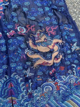 Old Chinese Qing Dynasty Silk Court Robe With Gold Metallic Dragons 12