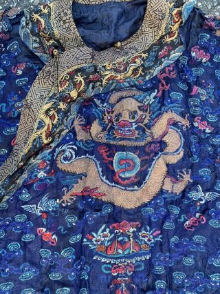 Old Chinese Qing Dynasty Silk Court Robe With Gold Metallic Dragons 2