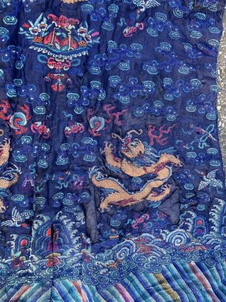 Old Chinese Qing Dynasty Silk Court Robe With Gold Metallic Dragons 4