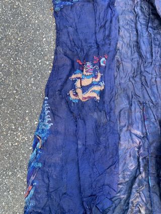Old Chinese Qing Dynasty Silk Court Robe With Gold Metallic Dragons 9