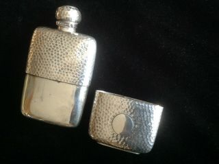 Antique Old Pre Wwi British Sterling Silver Heavy Flask With Gold Gilding