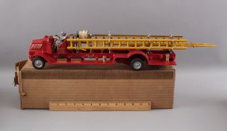 Rare Large Antique 1930s,  Arcade Cast Iron Toy Ladder Fire Mack Truck,  Box