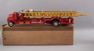 RARE Large Antique 1930s,  Arcade Cast Iron Toy Ladder Fire Mack Truck,  Box 2