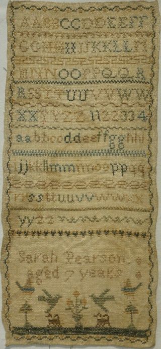 Mid 19th Century Alphabet & Motif Sampler By Sarah Pearson Aged 7 - C.  1845