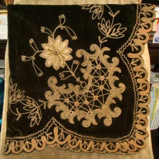 Victorian Table Or Piano Cover,  Shaw With Tatting Decoration