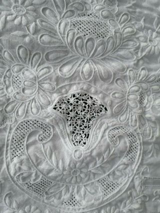 Vintage Irish Linen Madeira Tablecloth Banquet White Shabby Chic Hand Embroidery