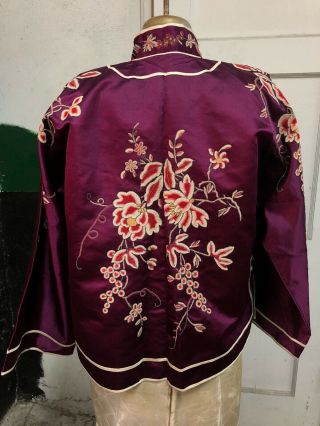Antique 1930s Chinese Purple Silk Jacket Forbidden Stitch Embroidery Vintage 2