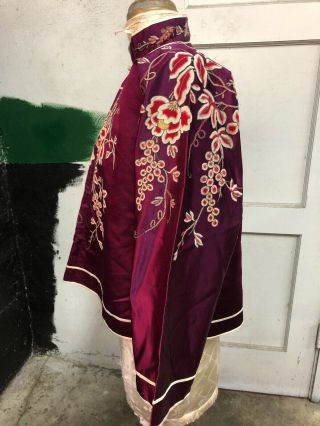 Antique 1930s Chinese Purple Silk Jacket Forbidden Stitch Embroidery Vintage 3