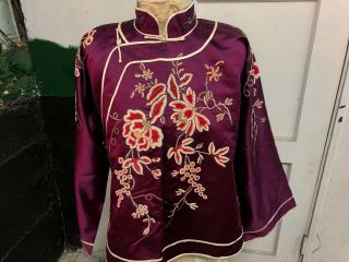 Antique 1930s Chinese Purple Silk Jacket Forbidden Stitch Embroidery Vintage 5