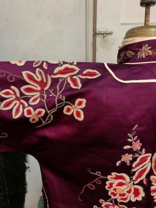 Antique 1930s Chinese Purple Silk Jacket Forbidden Stitch Embroidery Vintage 8
