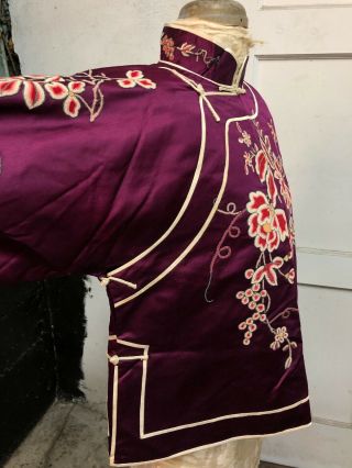 Antique 1930s Chinese Purple Silk Jacket Forbidden Stitch Embroidery Vintage 9