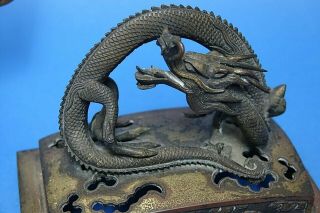 LARGE EARLY CHINESE GILT BRONZE CENSER WITH RAISED DRAGON LID EXTREMELY RARE 12