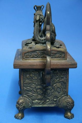 LARGE EARLY CHINESE GILT BRONZE CENSER WITH RAISED DRAGON LID EXTREMELY RARE 3