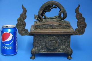 LARGE EARLY CHINESE GILT BRONZE CENSER WITH RAISED DRAGON LID EXTREMELY RARE 5