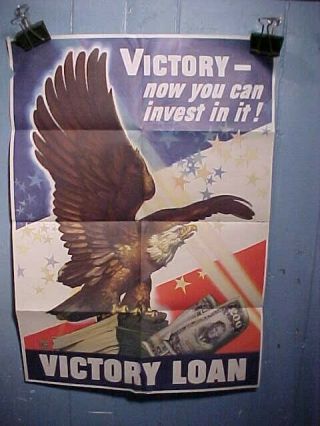 Orig Wwii Home Front Poster 1945 Victory Loan W American Eagle Image 27 X 20