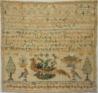 MID 19TH CENTURY PHEASANT,  MOTIF & QUOTATION SAMPLER BY MARY KEMP AGED 10 - 1862 12