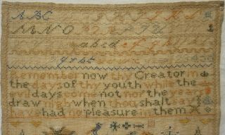 MID 19TH CENTURY PHEASANT,  MOTIF & QUOTATION SAMPLER BY MARY KEMP AGED 10 - 1862 2