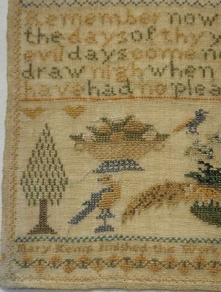 MID 19TH CENTURY PHEASANT,  MOTIF & QUOTATION SAMPLER BY MARY KEMP AGED 10 - 1862 6