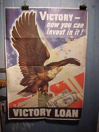 Orig Wwii Home Front Poster 1945 Victory Loan W American Eagle Image 37 X 27
