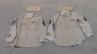 Two Us Korean War 1950s Summer Shirt Cotton Khaki & Overseas Flat Caps