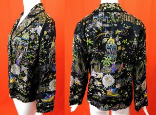 Antique Chinese Figural Birds Colorful Silk Embroidered Piano Shawl Jacket Vtg 3