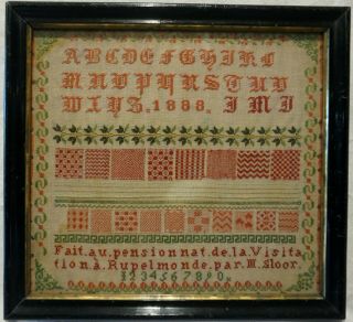 Late 19th Century Netherlands? Darning Square Sampler By M.  Sloor - 1888