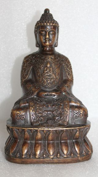 A Vintage Chinese Bronze Buddha On Lotus Statue With Xuande Sign Base