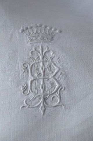 Large Pure Linen Damask Table Napkin,  Coronet Bf Monogram Fleurs De Lys 36 " X 29