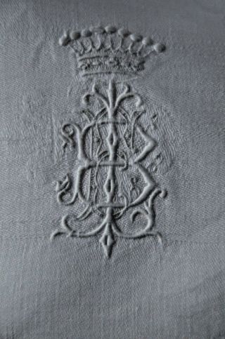 Large pure linen damask table napkin,  coronet BF monogram fleurs de Lys 36 