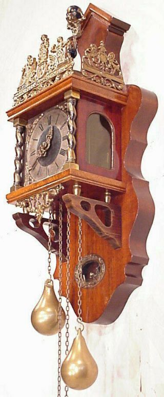 Figural Dutch Atlas Wuba Zaandam Wall Clock 8 Days Mahogany Vintage Art Antique
