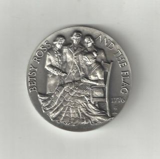 . 925 Sterling Silver Betsy Ross Revolutionary War U.  S.  Flag Longines Medal Coin