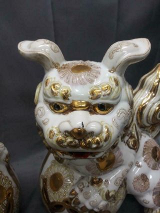 Two 2 Chinese Asian Oriental Foo Dogs Statues Art Pottery Porcelain Set 4