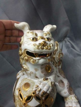 Two 2 Chinese Asian Oriental Foo Dogs Statues Art Pottery Porcelain Set 5
