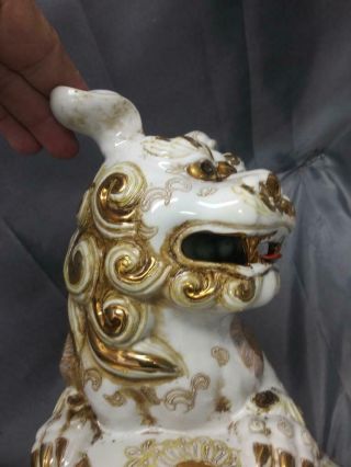 Two 2 Chinese Asian Oriental Foo Dogs Statues Art Pottery Porcelain Set 7