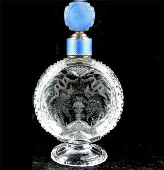 N931 Art Deco Elkington & Co Silver Guilloche Enamel Glass Perfume Scent Bottle
