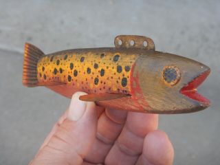 Antique Fish Decoy Golden Trout Or Eastern Trout Old Folk Art Ice Fishing Lure