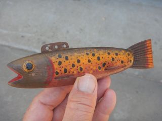 ANTIQUE FISH DECOY GOLDEN TROUT OR EASTERN TROUT OLD FOLK ART ICE FISHING LURE 3