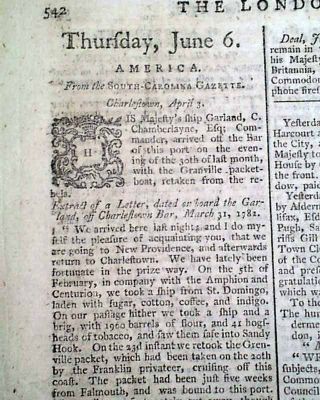 American Revolutionary War Charleston Sc South Carolina 1782 British Newspaper