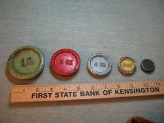 Antique Stacking Cast Iron Weights For Balance Scale,  5 Colors In Set