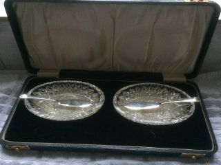 Vintage Art Deco Cased Cut Glass & Sterling Silver Butter Dishes - B ' ham 1928 6