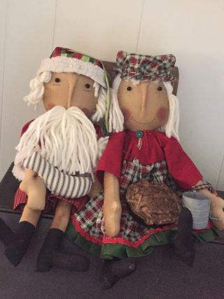 Primitive Folk Art Raggedy Ann Doll Mr.  Mrs.  Claus Christmas In July 2