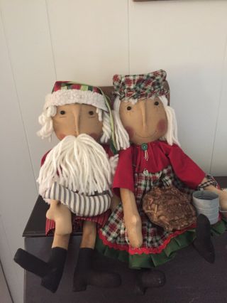 Primitive Folk Art Raggedy Ann Doll Mr.  Mrs.  Claus Christmas In July 8