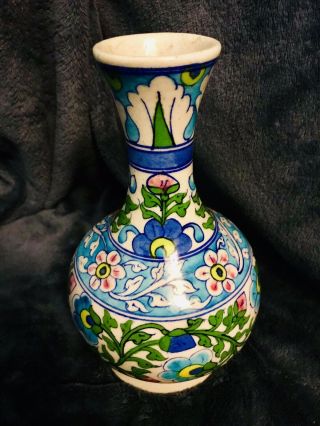 Atq Early 20th C Ceramic Kashi Jaipur Multan India Pakistan Vase Jar Marked 8”