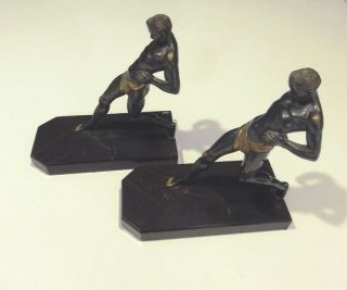 Antique Art Deco Olympic Runners Bronze Bookends