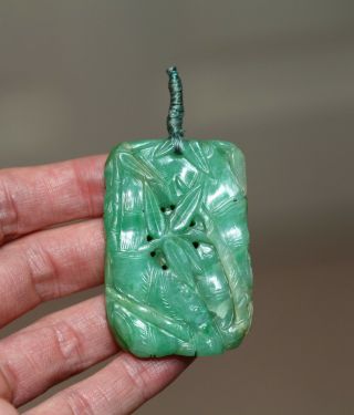 Antique Chinese Carved Apple Green Jade Bamboo Plaque,  18th Century,  Qing,  Rare